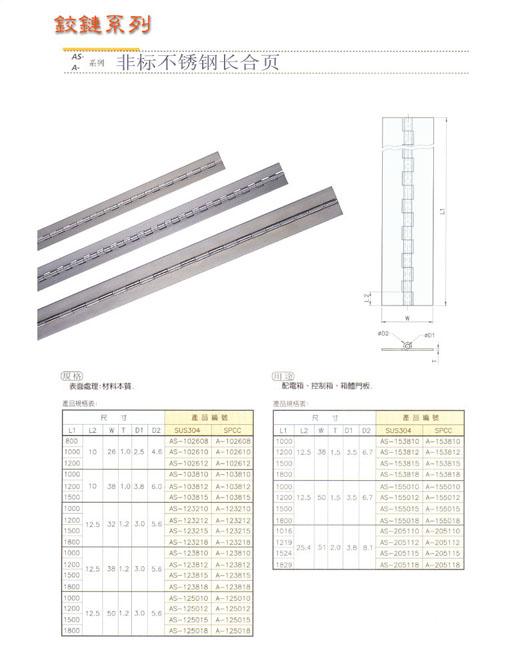 不銹鋼長合頁,長排鉸,鋼琴鉸,排合頁,非標長合頁